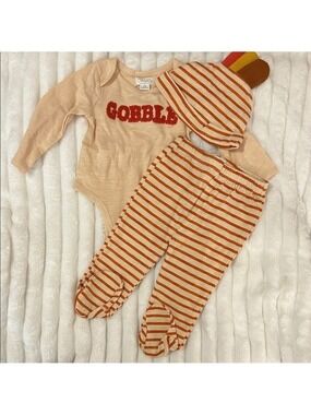 Mud Pie Gobble Bodysuit Set Cream Orange